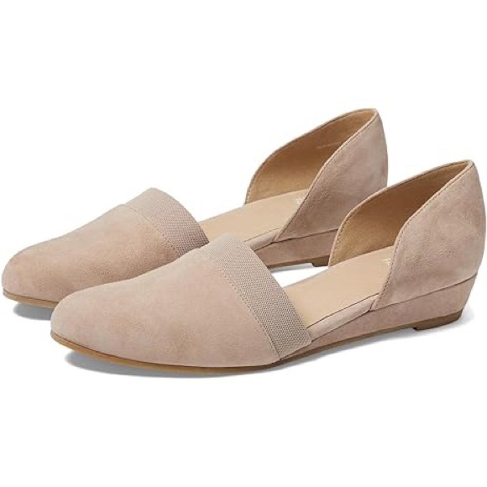 Eileen Fisher Hilly Wedge D’Orsay Tan Suede Mesh Pointed Toe Shoes Low Heels 9.5